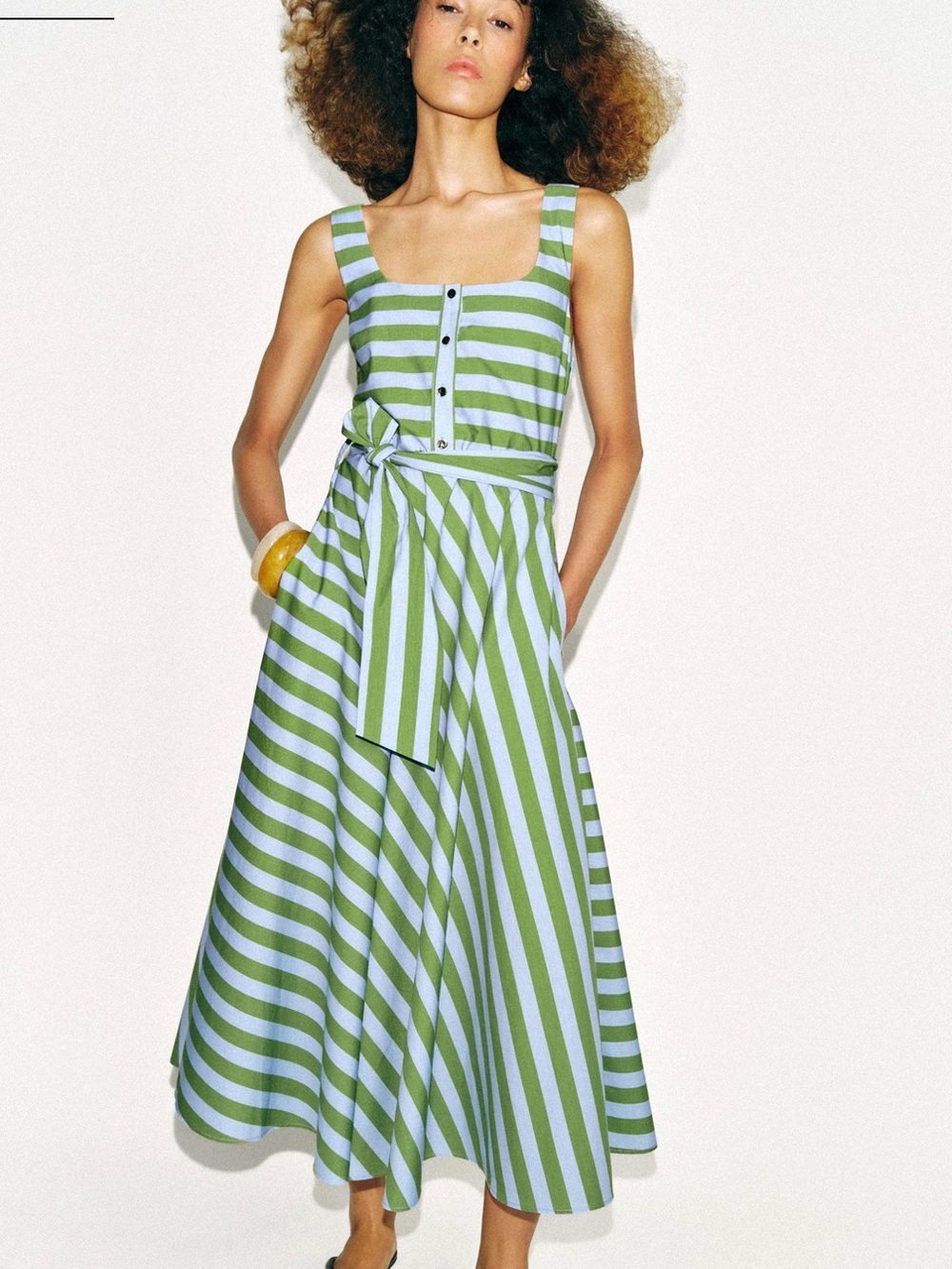 Zara Striped Midi Dress with waist tie size large